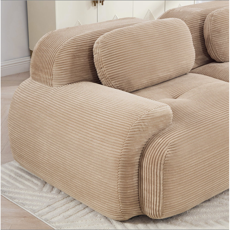 Canapé d'angle avec coussins en velours côtelé, Camel Corduroy, 36.42" W