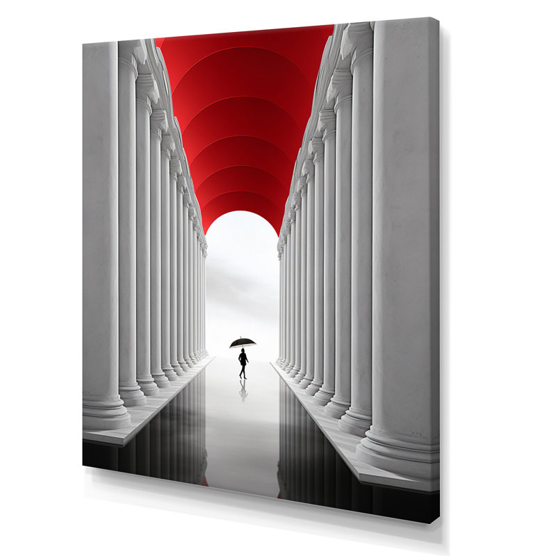 «The Red Umbrella Minimal Architecture», reproduction d'art sur toile, H 20 po x l 12 po x P 1 po, Toile tendue