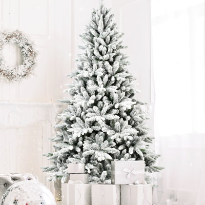 Arbre de Noël floqué de 5 pi avec 768 pointes denses, construction réaliste en PE +, finition enneigée, branches articulées et support en métal pour l'apparence de la branche des fêtes, décorations saisonnières stables