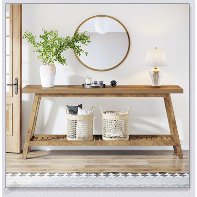 70.9 Inches Extra Long Farmhouse Console Table, Solid Wood Entryway Table With 2-Tier Open Storage, Rustic Narrow Sofa Table For Hallway And Living Ro by Ophelia & Co.