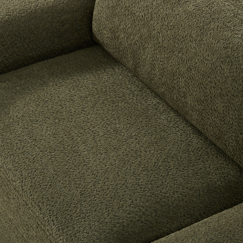 Canapé Modern Boucle avec panneaux de canne naturels et structure en bois massif, Boucle vert olive