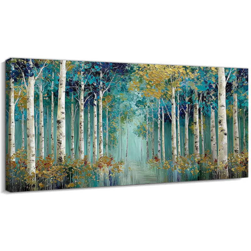  Bouleau, art mural sur toile, grand paysage horizontal, sentier de forêt, art moderne de bouleau de la nature, tremble abstraite, reproduction d'art pour impression de couloir de maison 40 x 20 po