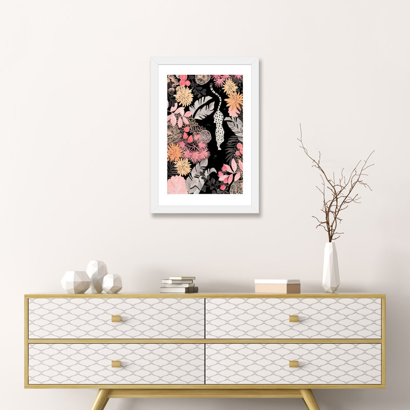 Art de pédoncule leopard, H 24 po x l 16 po x P 1 po, Papier avec cadre blanc