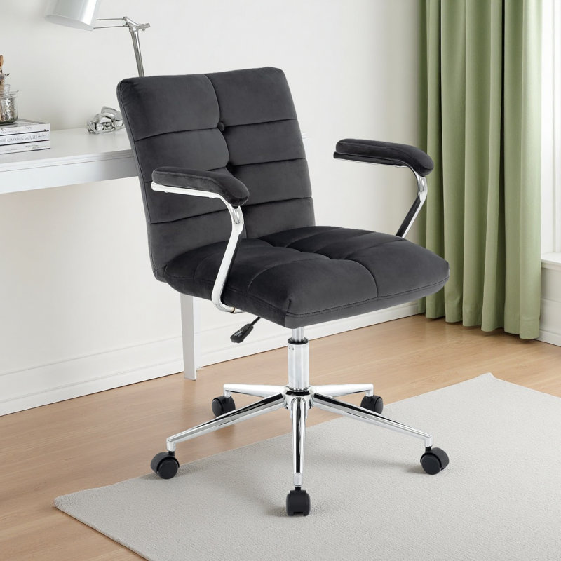 Aime Ergonomic Velvet Home Office Chair, Upholstered Adjustable Swivel Task Chair, Mid-back Computer Chair With Arms, For Study Living Room Vanity