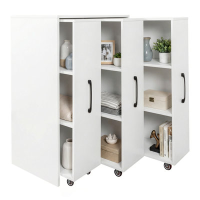  3-Tier Rolling Bookcase with Pull-Out Doors, Mobile Storage Cabinet with Lockable Wheels, Bookshelf Organizer for Home Office, Living Room, Bedroom