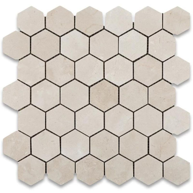 Mur de mosaïque en marbre 2 po x 2 po et carreaux de sol, Crème Marfil verni