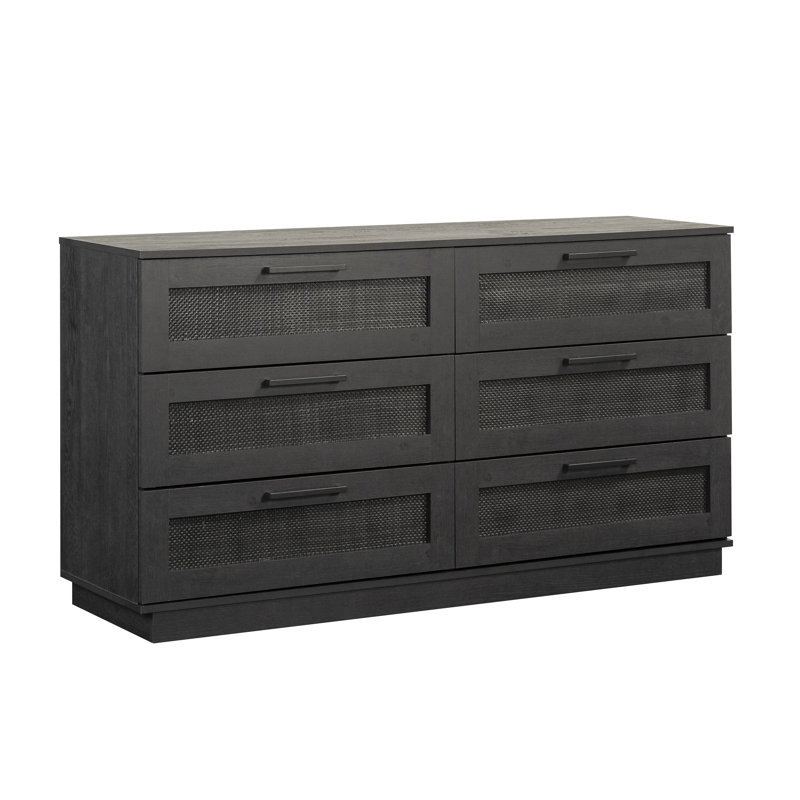 Raven Oak Coastal Double Dresser with Rattan Inserts