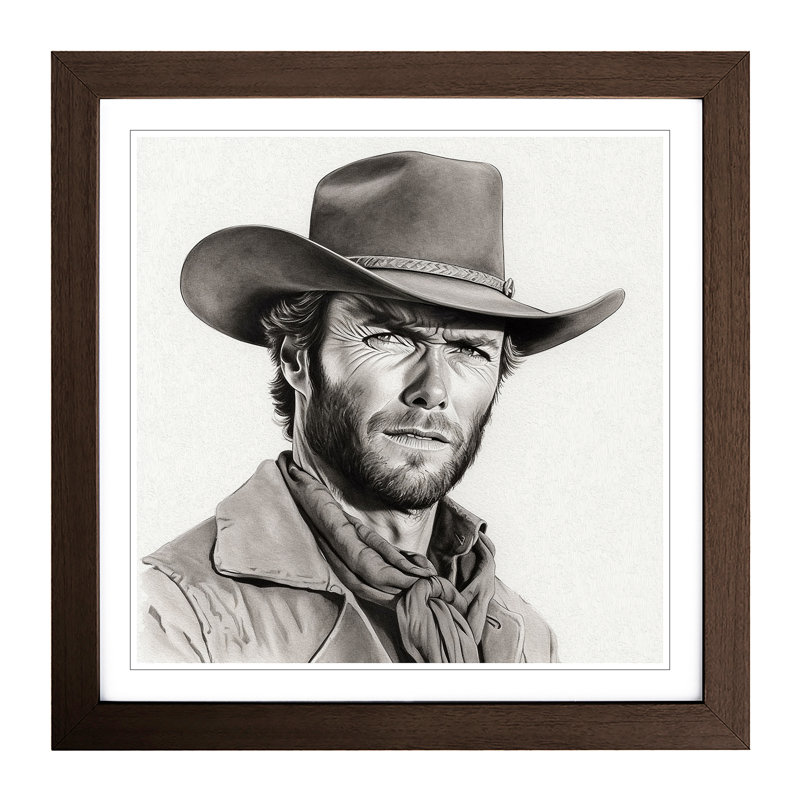 Clint Eastwood Drawing - Framed Print, Walnut