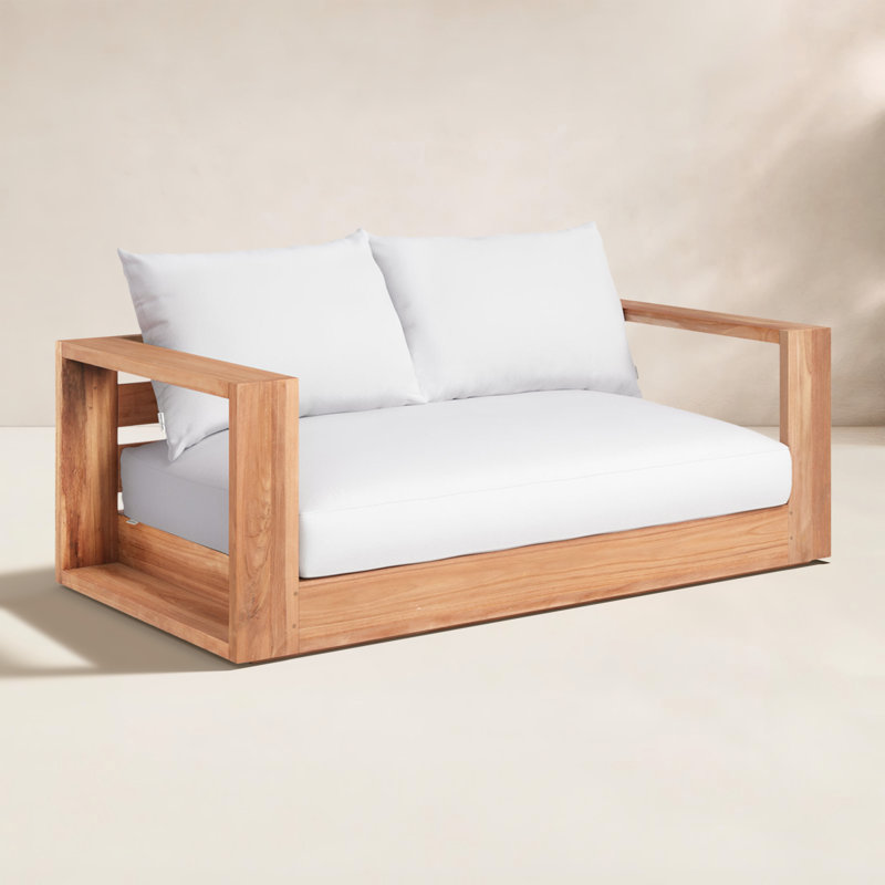 Gazel 63'' Wide Teak Loveseat with Cushions, White
