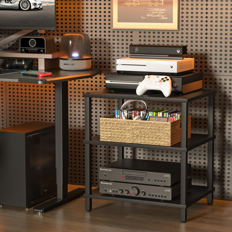 3-Tier AV Media Player Stand with Open Storage Shelves, Game Console & Stereo Equipment Organizer, Black