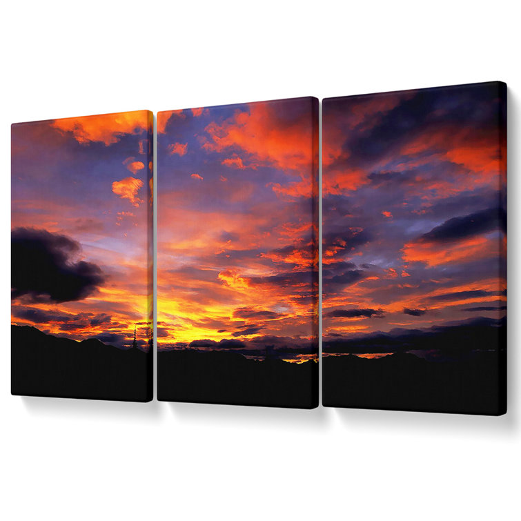 Ebern Designs Red Sky At Night - 3 Piece Wrapped Canvas Print | Wayfair ...