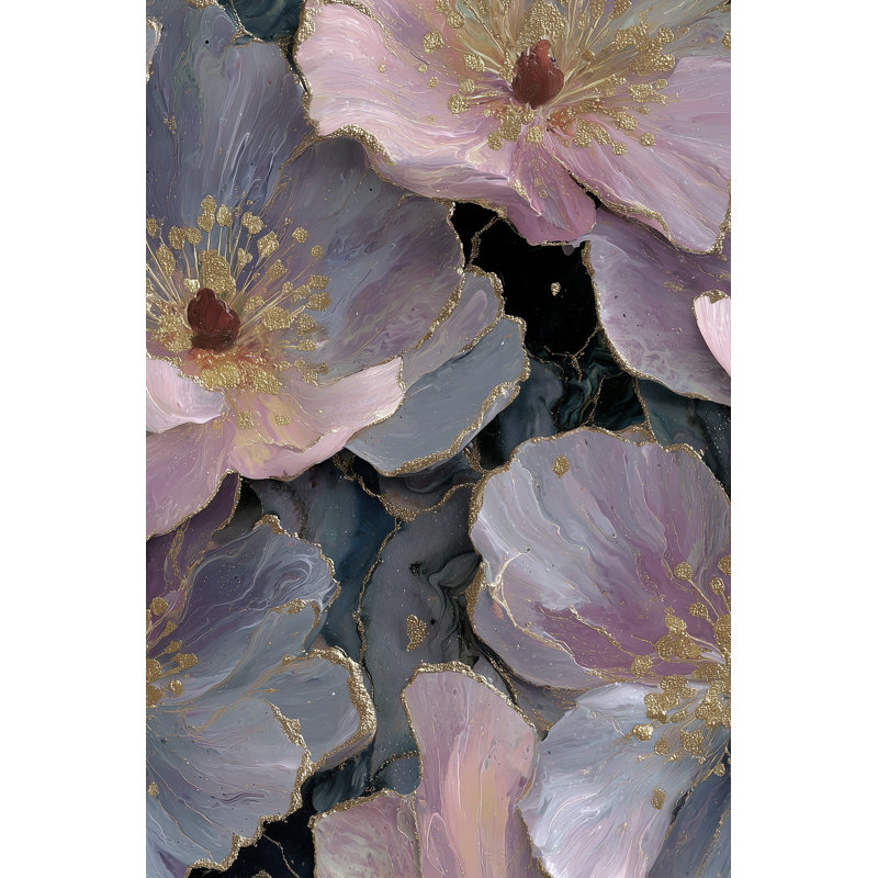 Papier peint floral, décoration murale mauve doré, Peler et coller