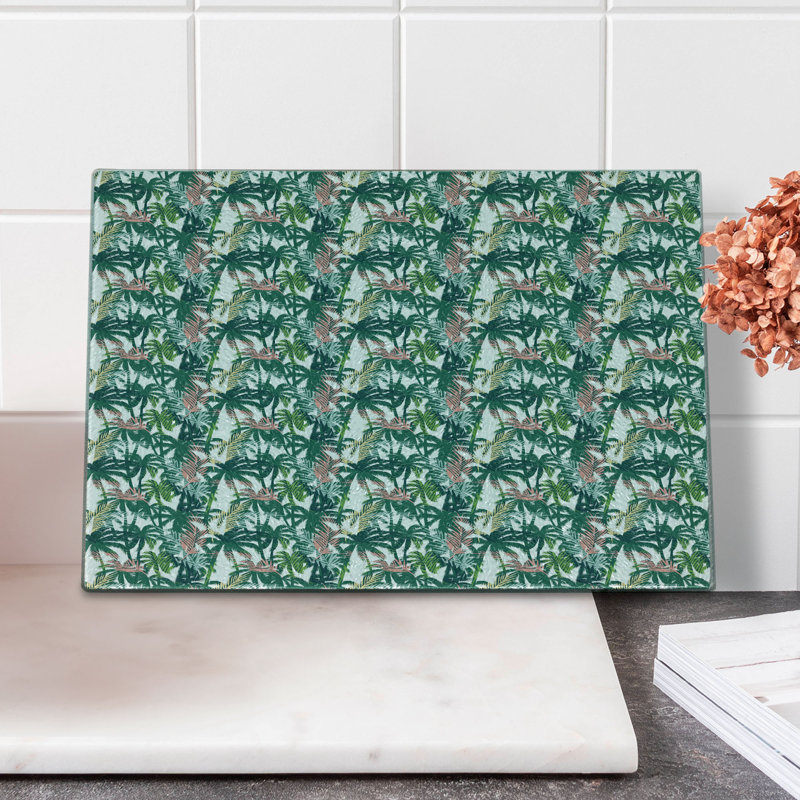 Ambesonne Palm Tree Tempered Glass Cutting Board Dreamy Jungle Foliage Multicolor