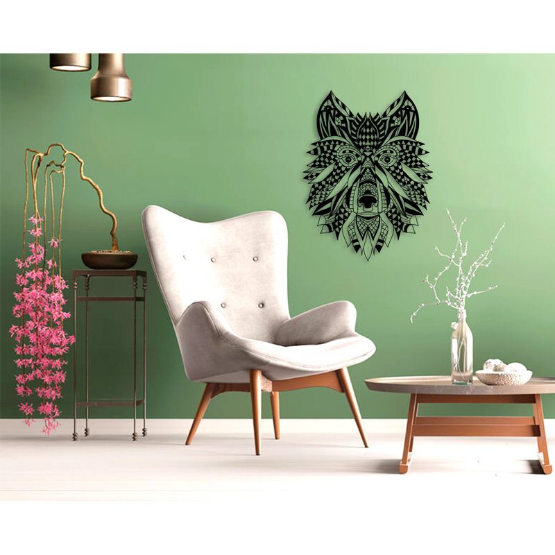 Décoration murale abstraite loup en métal pour le salon et le bureau, H 38 po x l 29 po x P 0,5 po, Or mat