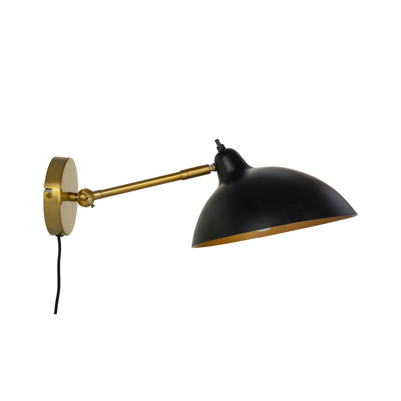 1-Light Plug-in Black/Brass Armed Sconce
