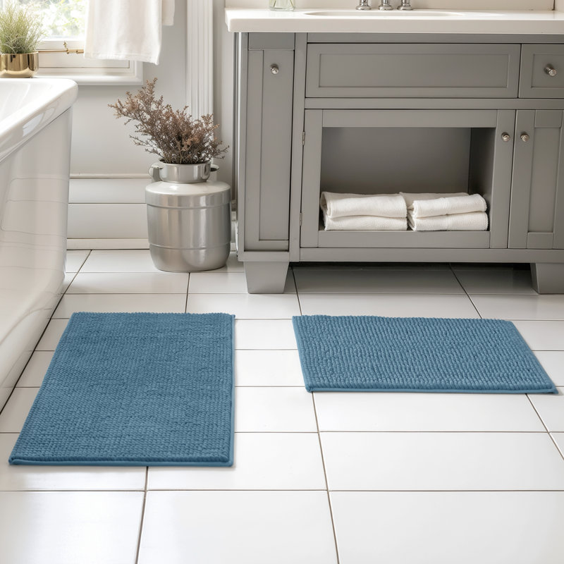 Ensemble de tapis pour salle de bain ultra doux en microfibre absorbante, L 32 po x l 20 po, ensemble de 2, Bleu grisâtre