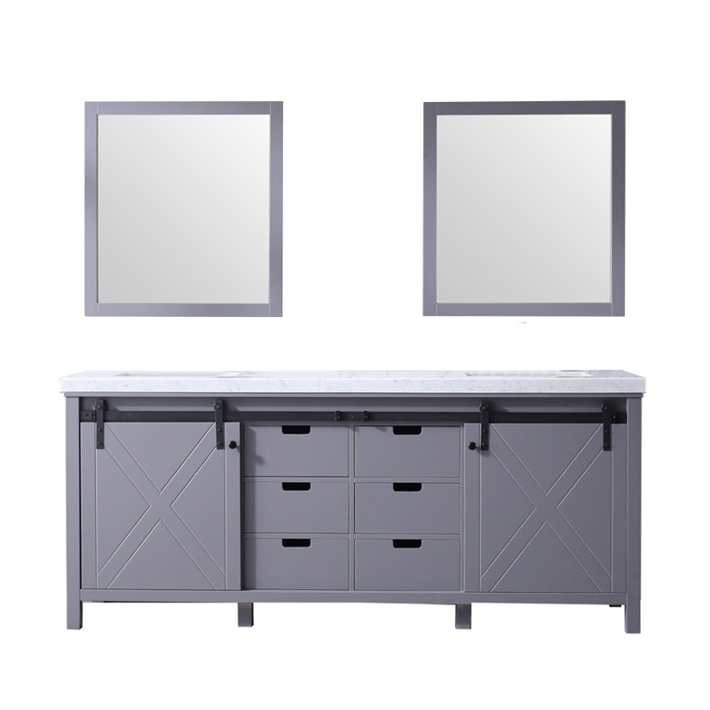 Marsyas 80 in W x 22 in D Double Bath Vanity and 30 in Mirrors, White Carrara Marble, Dark Gray
