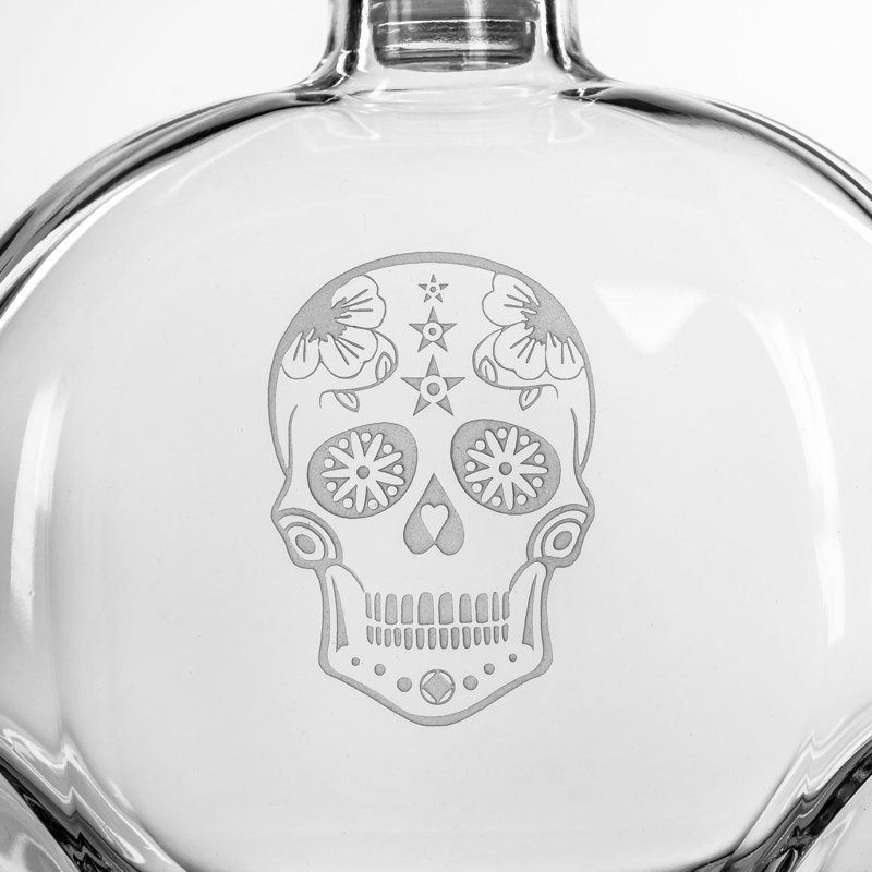 Clear Glass Sugar Skull Whiskey Decanter and Glasses Set