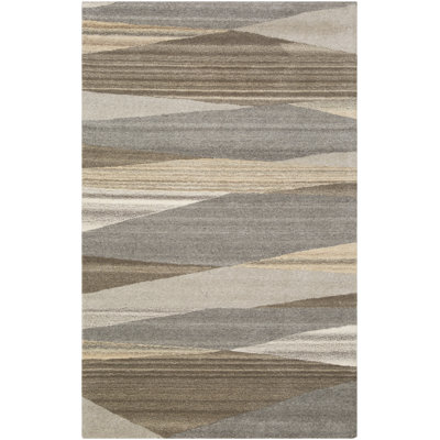 Ayeln Abstract Hand-Tufted Wool Dark Brown/Beige/Gray Rug