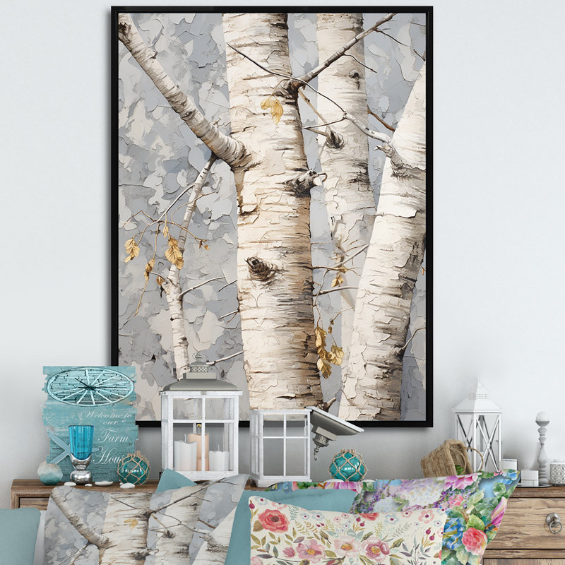 «Gray Minimalisme Sycamores Tree Shade I», reproduction sur toile, Cadre flottant noir, H 44 po x l 34 po x P 1,5 po