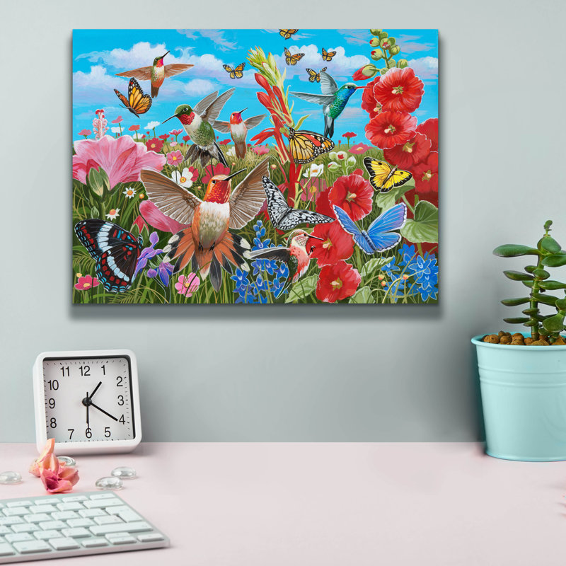 «Jardin de colibris» par William Vanderdasson, H 12 po x l 16 po x P 0,75 po