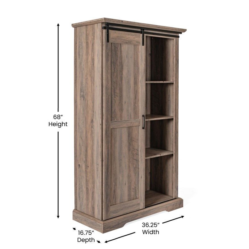 Rustic Farmhouse Storage Cabinet Bookcase with Sliding Barn Door and Adjustable Shelves, Graywash