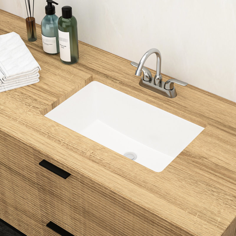 Rectangular White Ceramic Undermount Bathroom Sink 21x13 Inches, Modern Classic Design, Stain European Inspired Easy To Maintain