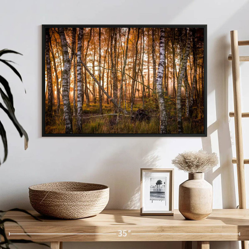 Forêt de bouleaux sombre, 25 po x 17 po, Cadre flottant noir