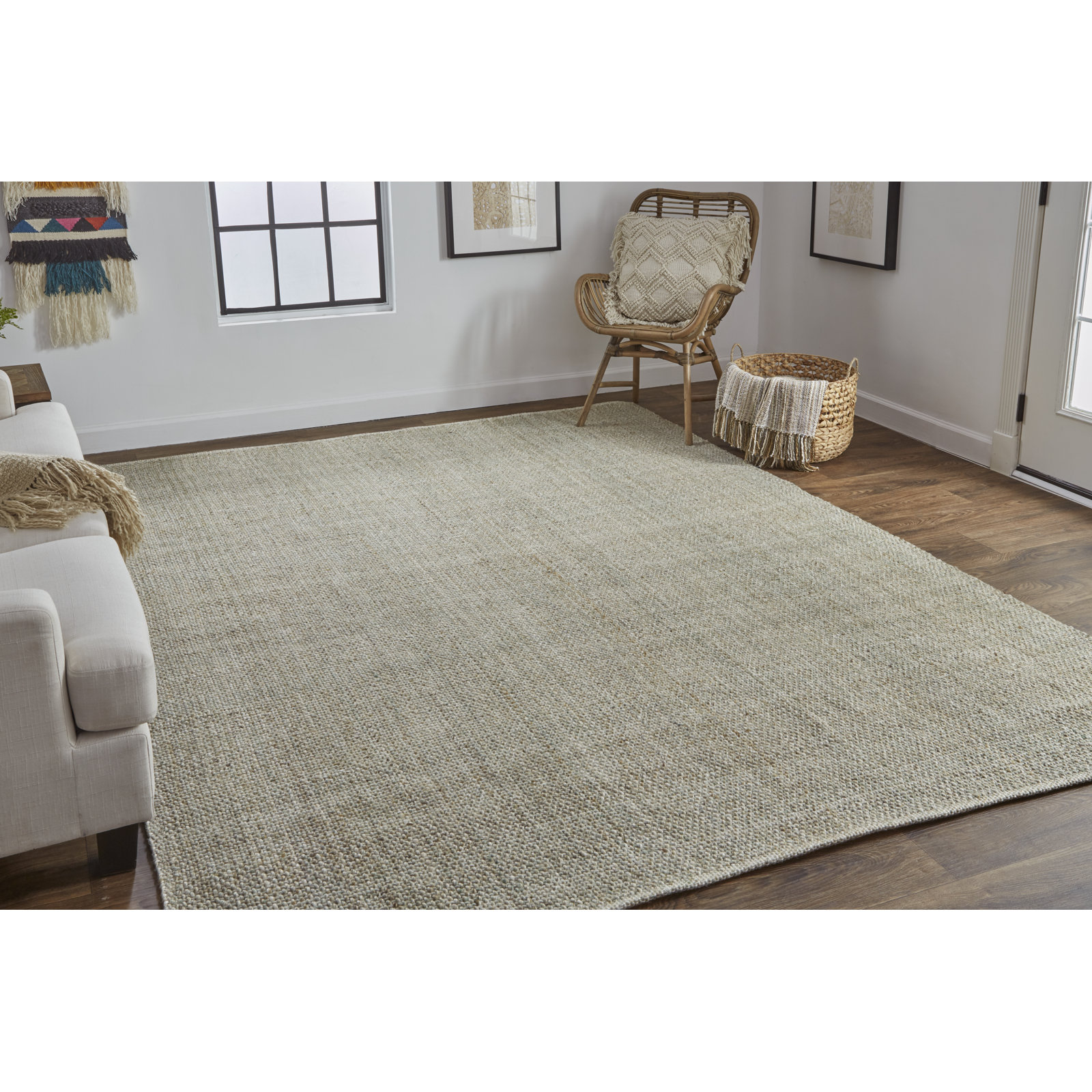 Fleurette Handmade Green Rug, Rectangle 9' x 12'