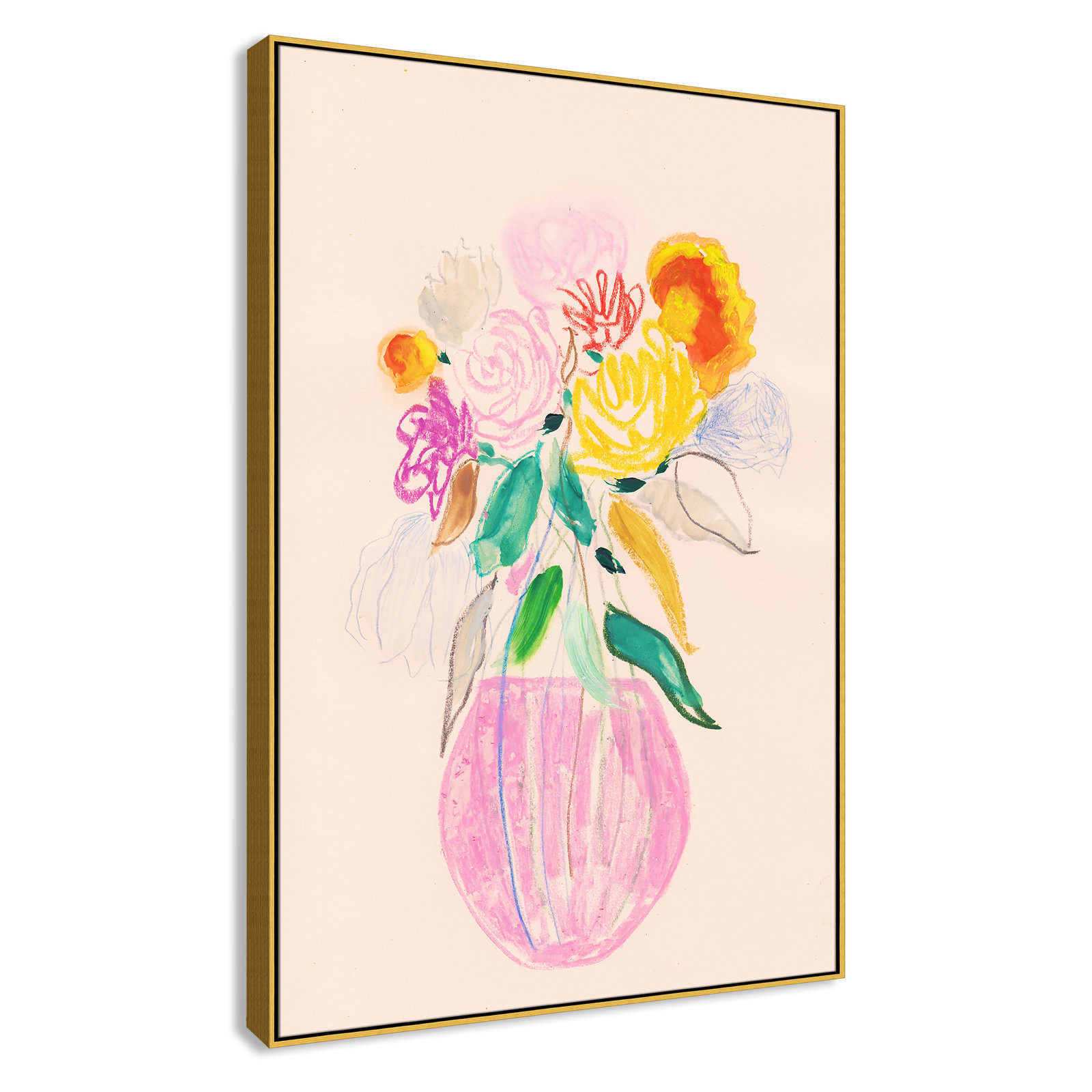Simple Floral Collection "Simple Floral I" Print by Bea Dina, Gold Floater Framed Canvas, No Mat, 61.5" H x 41.5" W x 2" D