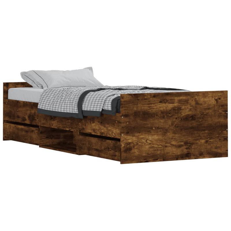Addylen Storage Bed, European Single (90 x 200cm), Smoked Oak