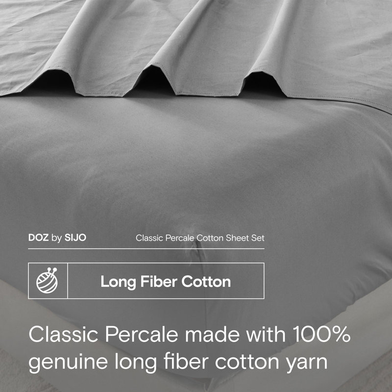 DOZ Organic Percale Sheet Set With A Flat Sheet, Gray, King Sheet Set
