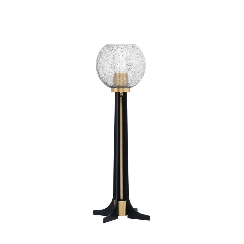 Lampe d'appoint Kawli avec verre à bulles de 5,75 po, Noir mat / laiton nouvel âge, Fumée