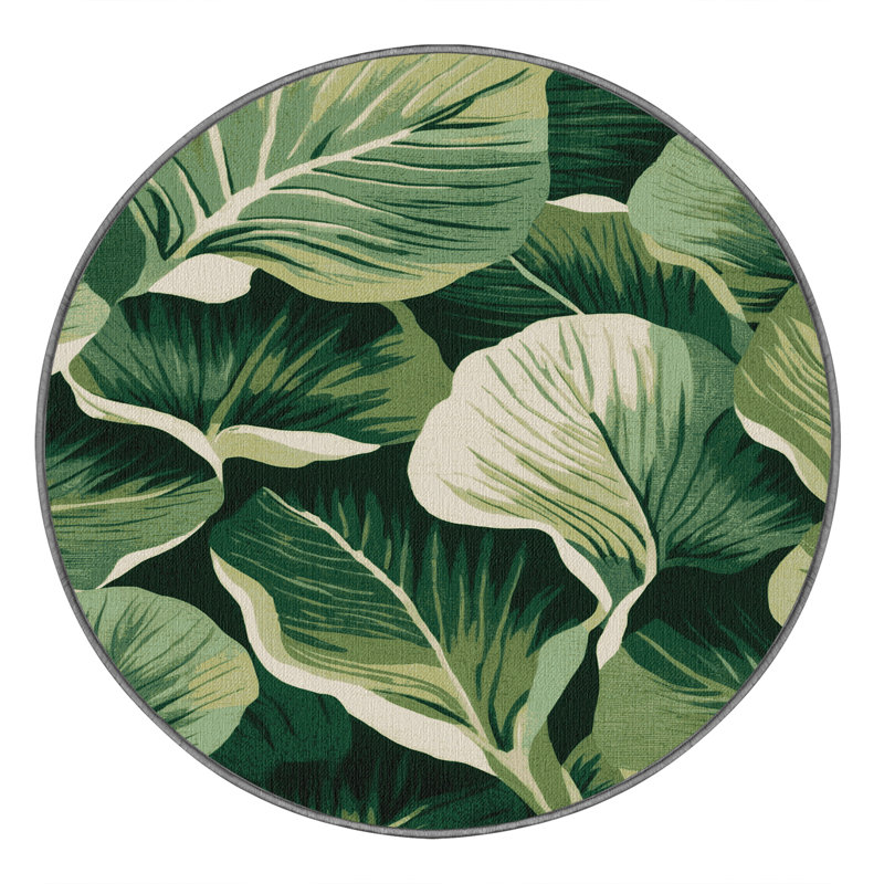 Tapis vert botanique lavable à la machine, Rond 5 pi