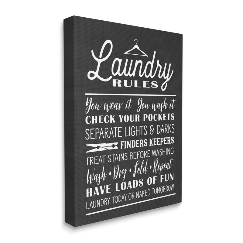 Laundry Room Rules Hanger, pinces à linge en noir et blanc par - impression, Toile tendue, H 48 po x l 36 po x P 2 po