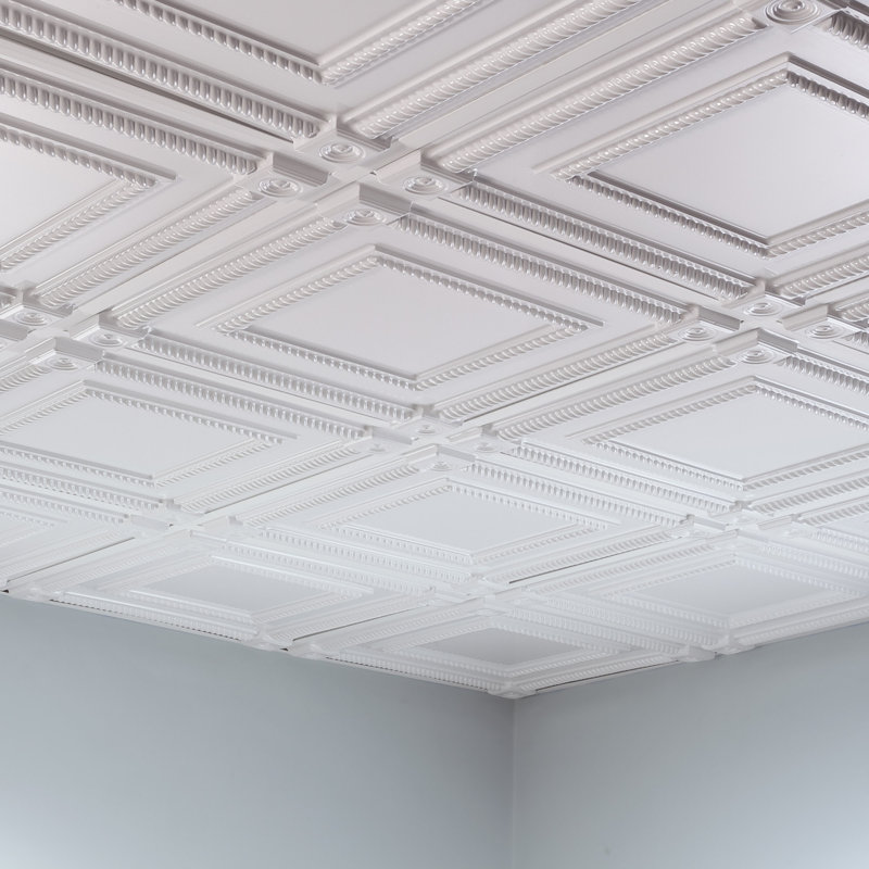 Panneau de plafond décoratif en vinyle 2 pi x 2 pi FASÄDE Coffer, Blanc lustré