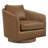 Genuine Leather Swivel Accent Chair with Solid Wood Base-122425417