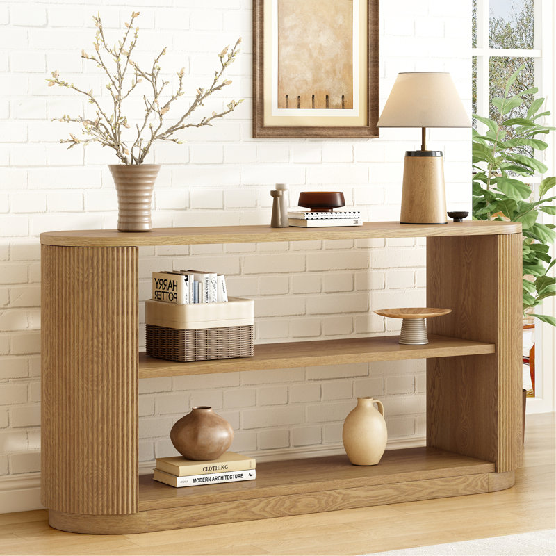 Console Modern Modern - Table de canapé mince avec tablette ouverte et grain de bois élégant, Naturel