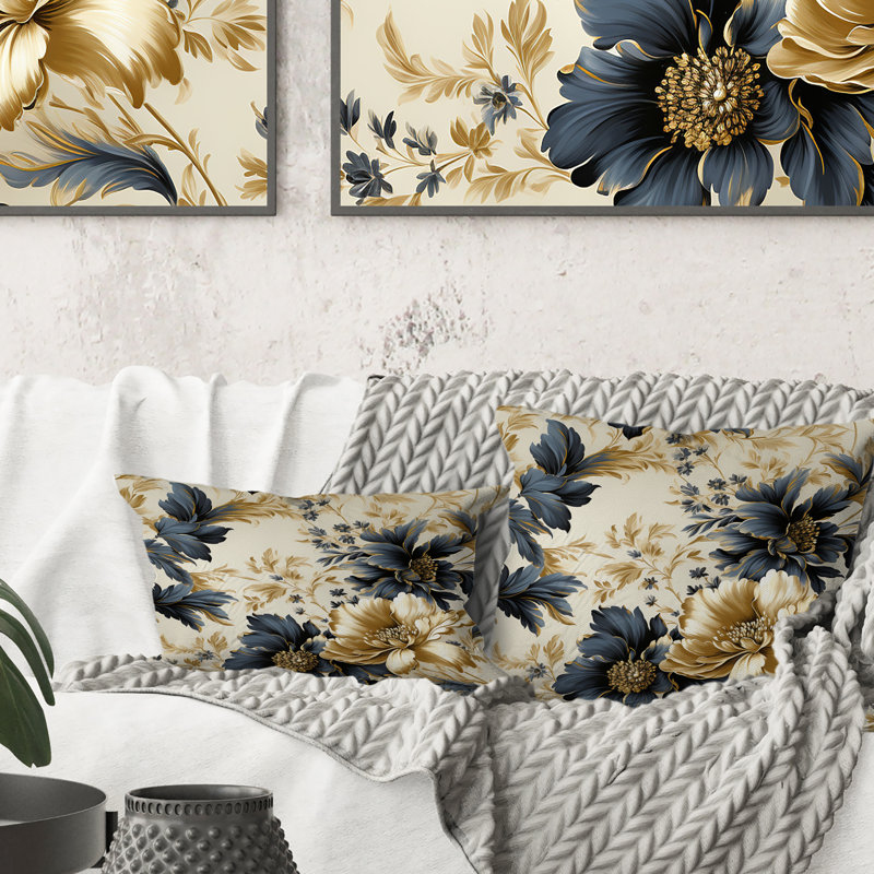Coussin décoratif en polyester damassé doré et doré, H 16 po x l 16 po