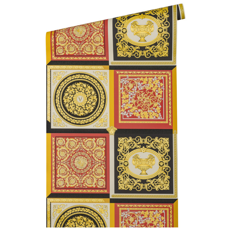 Versace Honey Bee Reverie Unpasted Vinyl Wallpaper, Gold Black Red Cream