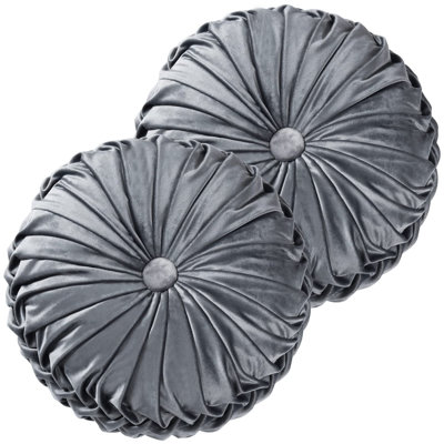 Set Of 2 Decorative Round Pleated Throw Pillows, Classy Accent Pumpkin Throw Pillows With Center Button, Vintage Floor Pillows For Sofa Vanity Chair Bed, 14.5" Diameter(Ripple)