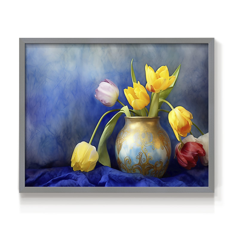 Série florale - XCV - reproduction encadrée - réarmable, H 16 po x l 20 po, Gris