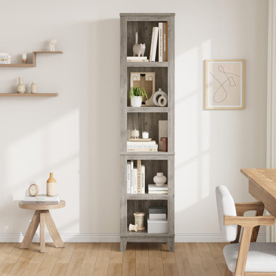 5-Tier Tall Bookcase, 71" Narrow Bookshelf with Adjustable Shelves, Sturdy Wooden Legs