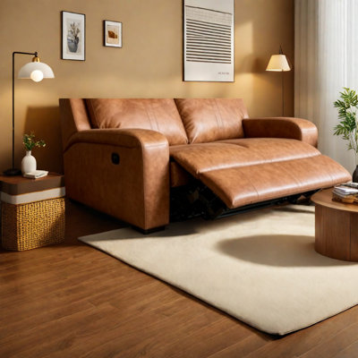 Modern Reclining Sofas, Brown PU Leather Adjustable Loveseat for Home