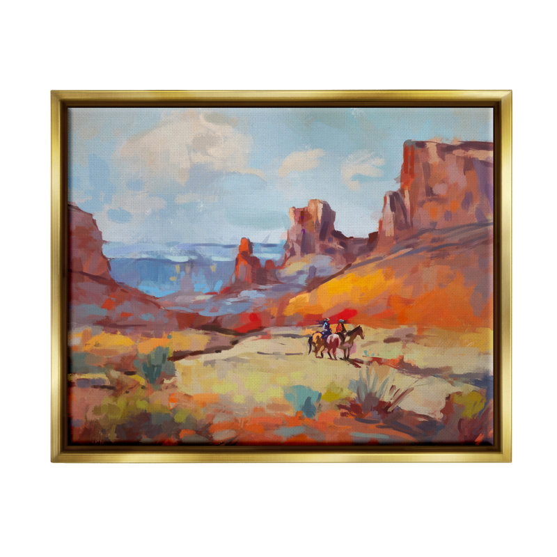 Peinture de Cowboys Bb-211-Floater Canyon par Ziwei Li, Cadre flottant métallique doré, H 17 po x l 21 po x P 1,7 po