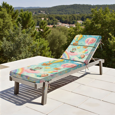 Coussin de chaise longue d'intérieur/extérieur de 72,5 po L × 21 po l × 3 po P (siège), épaisseur 3 po, motif d'animaux fantaisistes, montgolfières et étoiles arc-en-ciel, résistant à l'eau, pour siège de mobilier de patio