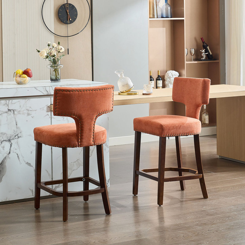Ensemble de deux tabourets de bar à hauteur de comptoir Mid Century, Orange