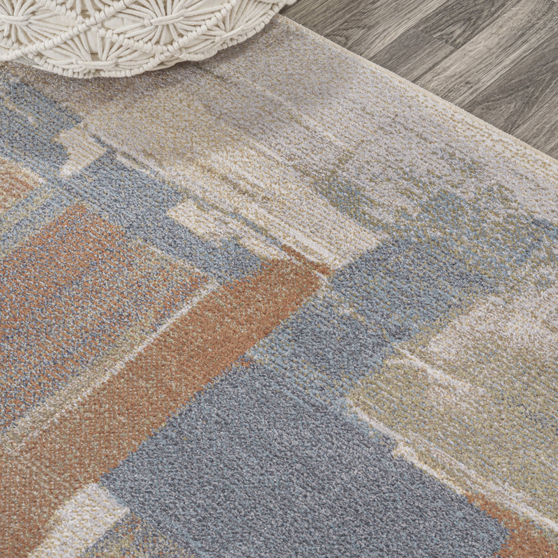 Giavonna Abstract Coastal Watercolor Machine-Washable Cream/Multi Rug, Rectangle 7'10" x 10'