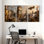 Fantaisie et science-fiction, paysage urbain Steampunk avec tour de l'horloge et dirigeables, ensemble de 3 impressions sur toile