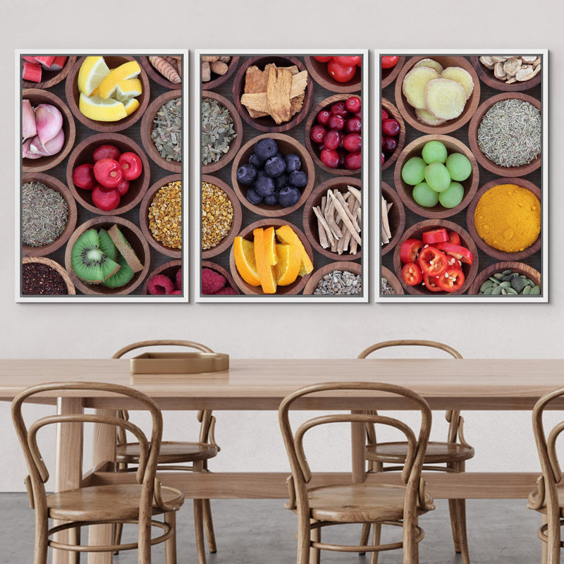 Collage of Healthy Super Fruits & Vegetables Food Culinary Photography Decor Natural Vibrant, White Floater Framed